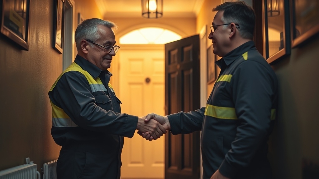 Engineer shaking hands with a Putney homeowner after locating their leak